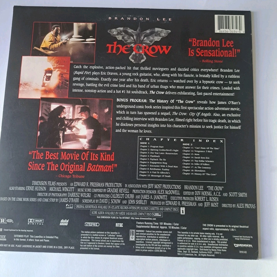 The Crow Letterbox LASERDISC THX 1994 Brandon Lee Foto 2 de 4