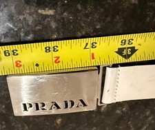 Prada Men  s White and Silver Leather Belt Italy Medium C 1362