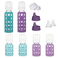 Lifefactory Baby 6 Bottle Starter Set in Mint/Lavender and in Kale/Grape Flat