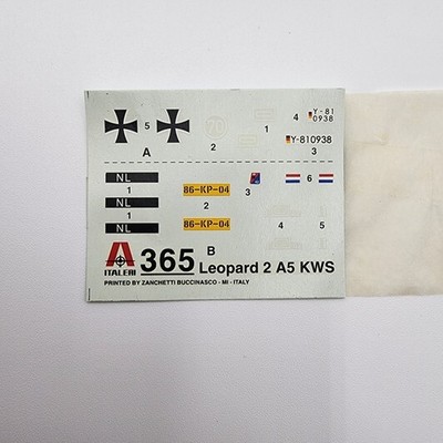 Italeri 1/35 Leopard 2 A5 365 Parts Kit Decals Decal Sheet Aged Vintage