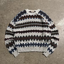 Vintage 90s Made In USA Falls Creek Grandma Grandpa Geometric Knit Sweater