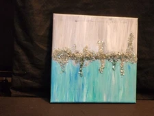 Modern Original Abstract Metallic Acrylic Painting (See Video) on Canvas 12x12