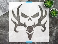 Stylized Skull with Antlers Wall Art Reusable Plastic Stencil - StencilAir