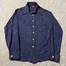 Vtg 70  s Sears Kings Road Knit Shirt Mens M Acrylic Long Sleeves Blue Heathered