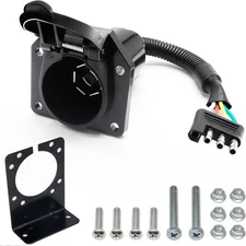 AUTOXBERT 4 Pin Flat to 7 Way Round Blade Trailer Plug Adapter RV Tow Truck Ligh