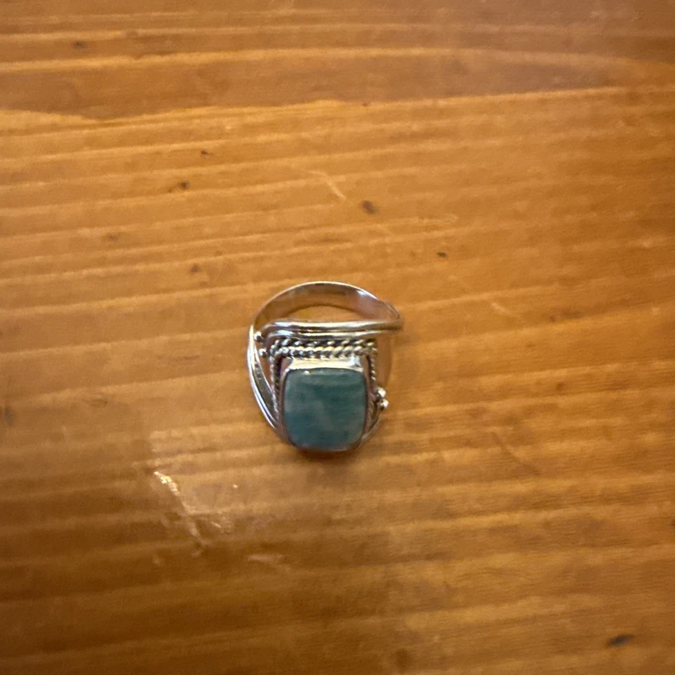 Gran Anillo Tono Plata Turquesa Talla 7 Foto 2 de 2