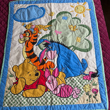 Vintage Disney Winnie the Pooh Character Theme Baby Quilt Nursery Blanket
