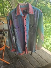 VTG Wrangler Brushpopper X Long Tails Western Rodeo Striped Cowboy Shirt 16 /35