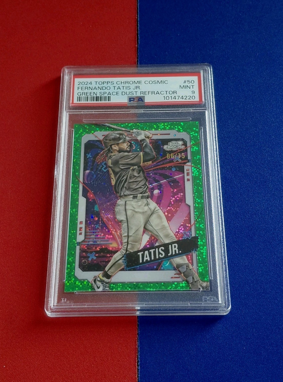 2024 Topps Chrome Cosmic Fernando Tatis Jr Green Space Dust /75 PSA 9 #50