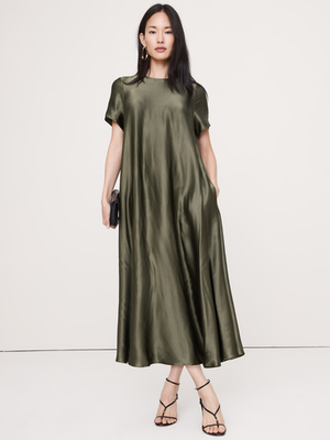 #ad Women#x27;s Italian Satin Trapeze Maxi Dress $108.00