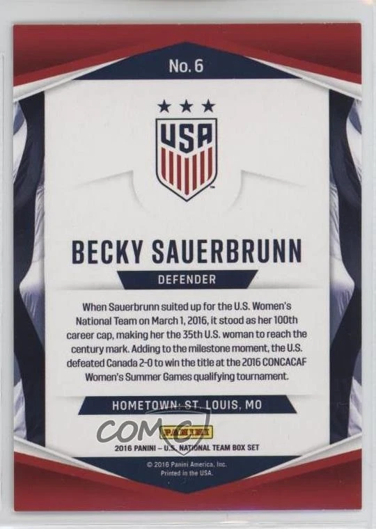 2016 Panini US National Team Holofoil Becky Sauerbrunn #6 - Image 2 of 2