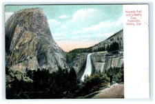 Vintage Yosemite Valley Nevada Fall & Liberty Cap Litho Postcard