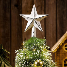 Rustic Mini Metal Star Tree Topper for Farmhouse Christmas Decor, 6 Inches