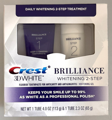 Crest 3D White Brilliance Whitening 2-Step Set Original USA 113g + 65g August 27