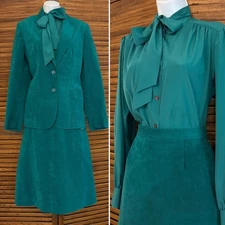 Vintage Teal Ultra Suede Skirt Suit for Lilli Ann by Adolph Schuman Size M/L