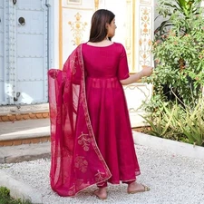 GoSriKi Women's Rayon Blend Anarkali Embroidered Kurta with Pant & Dupatta (A...