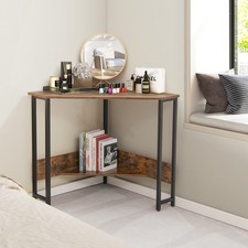 Corner Triangle Computer Desk Writing Table w/ Charging Station  Storage Shelf