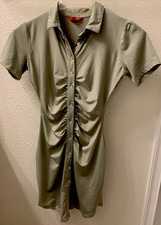 Guess Los Angeles Olive Green Woman’s Button Up Dress Shiny Elastin Size XS