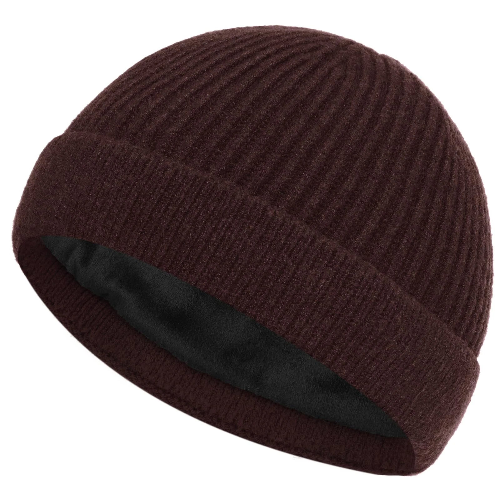 Warm Wool Fisherman Beanie for Men and Women, Fleece Lined Winter Hat