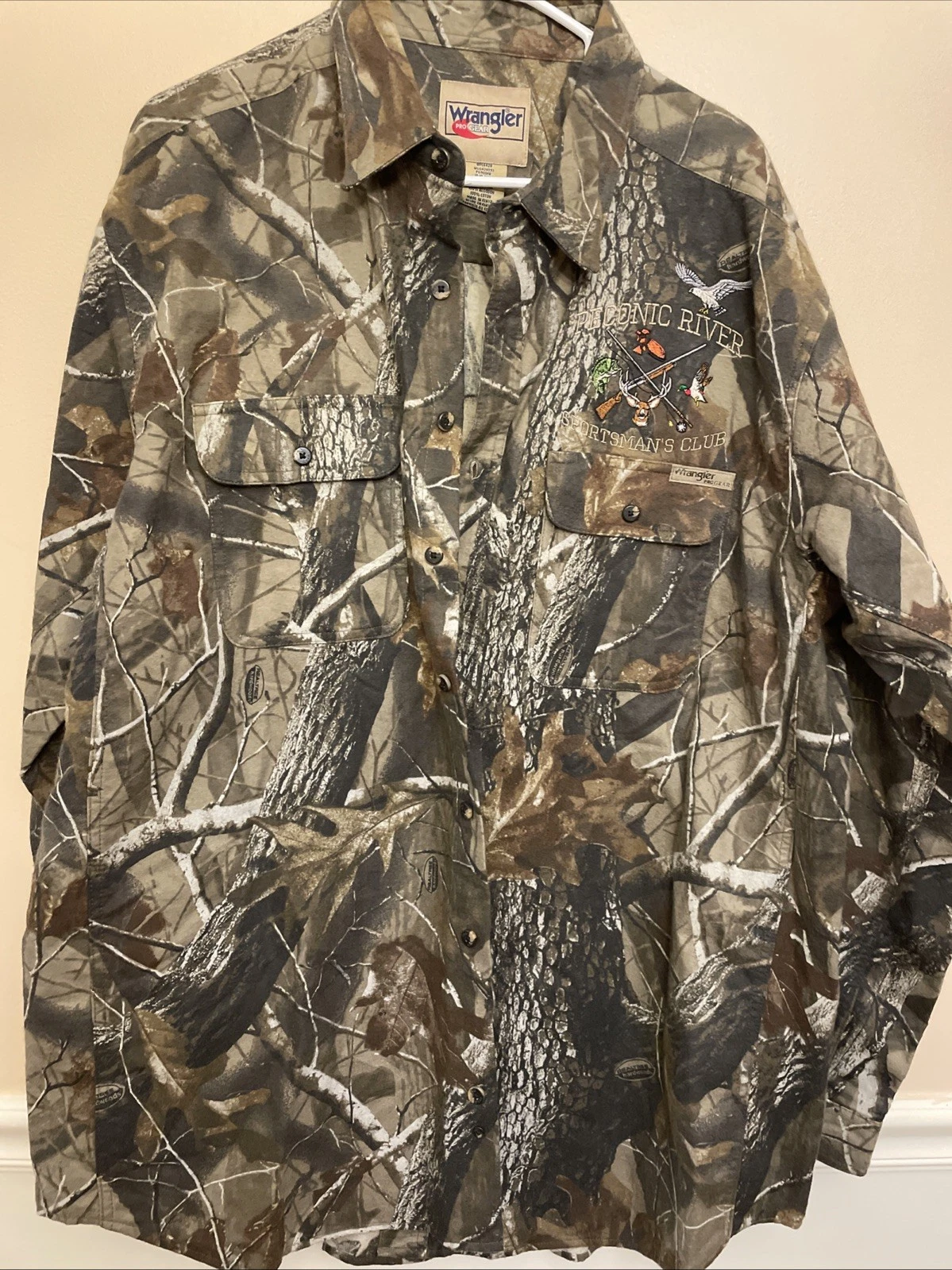 Wrangler Pro Gear Mens Camo Button Up Flannel Shirt Long Sleeve Outdoor Hunting
