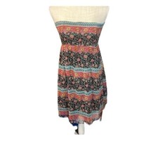 Forever 21 Strapless Mini Above Knee Tube Dress Women S Black Red Floral Pattern