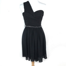 Express Size 4 Black One Shoulder Chiffon Belted Party Dress Women