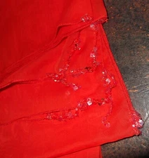 BEADED RED CHIFFON WRAP, SCARF, HEAD SCARF, 110 cm x 80 cm, AUSTRALIAN MADE