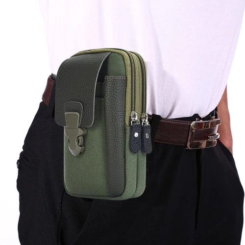 Canvas Men Waist Belt Bags Business Sports Casual Male Zip Mobile Phone Pouch - Picture 35 of 39