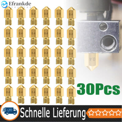 30 Stück MK8 Messing Düse 3D Drucker Nozzle 0,4mm für Creality Baureihe Ender DE
