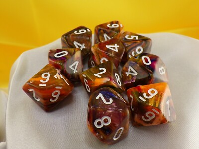 Festive Symphony White 10D10 16mm Set of Ten D10 Dice RPG Games Tabletop Supply