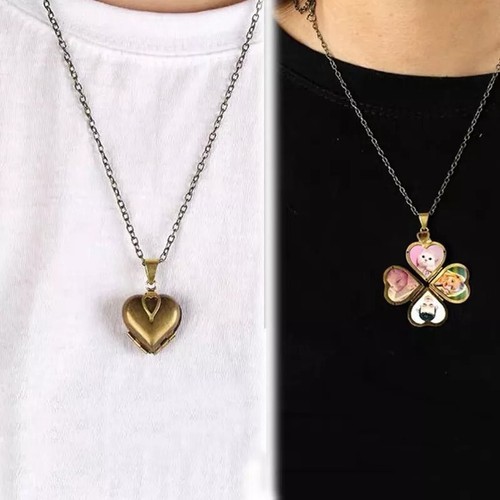 Gold Heart-Shaped Four-Photo Locket Necklace - Perfect Gift Jewelry - Picture 6 of 8