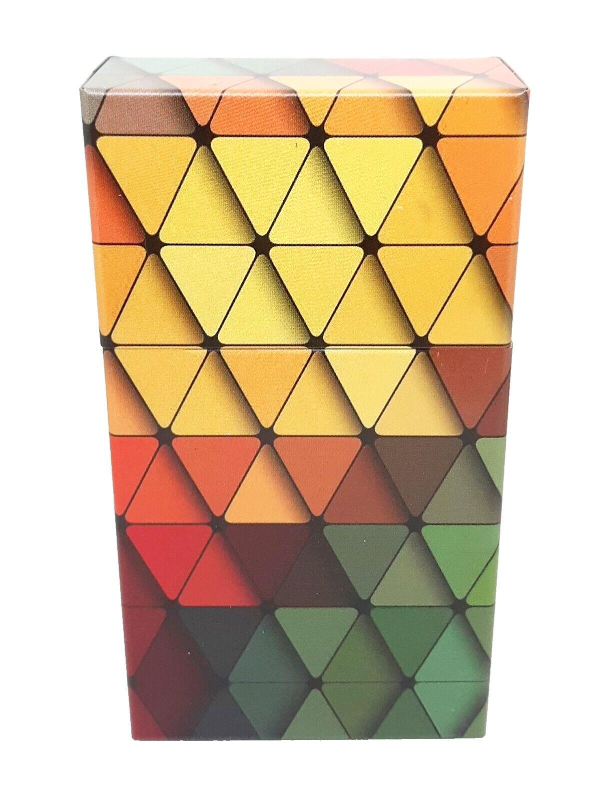 Fujima Multi Color Triangle Design Tin 100s Size Magnetic Closure Cigarette Case