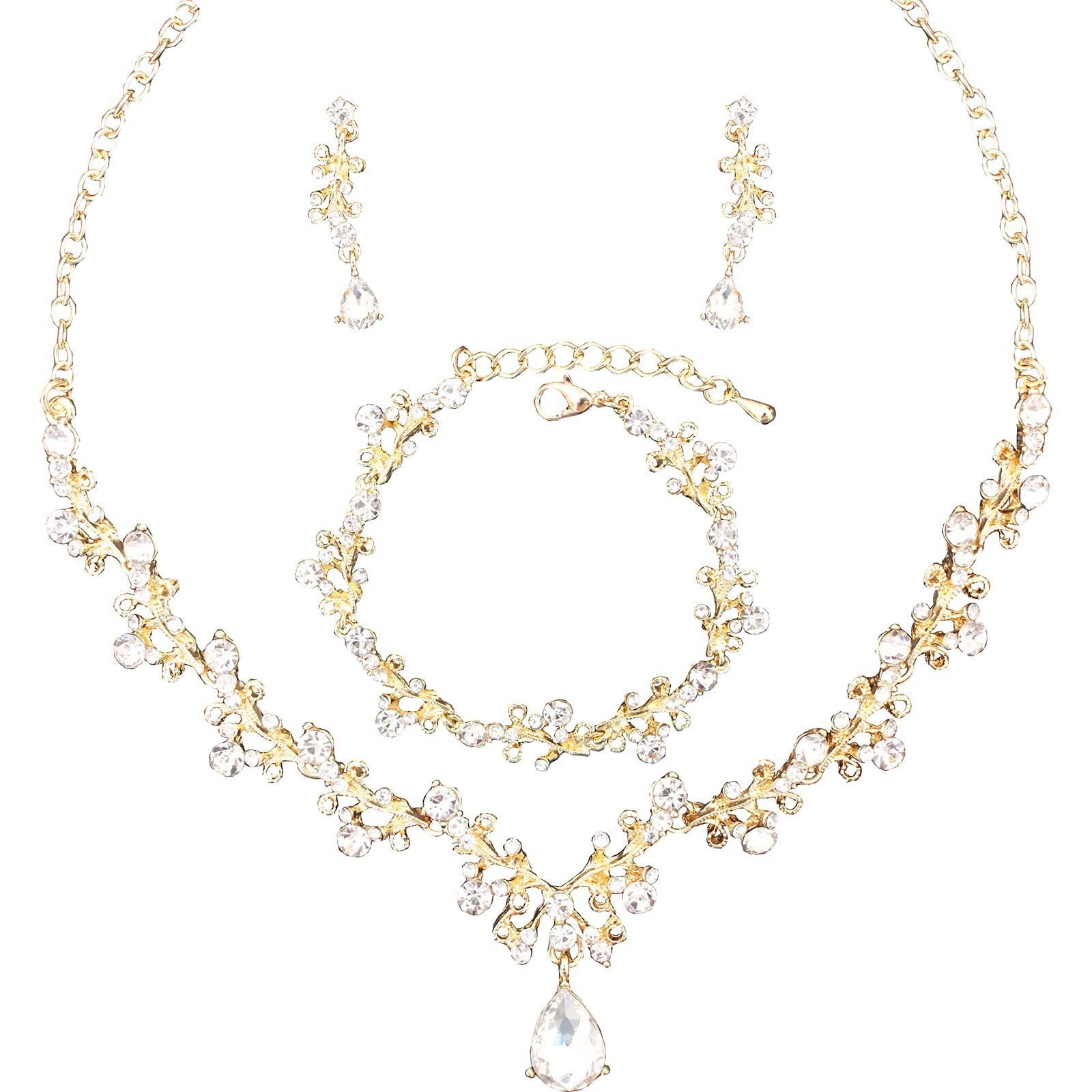 3Pcs Austrian Crystal Jewelry Set for Women, Necklace Dangle Earrings Link Br...