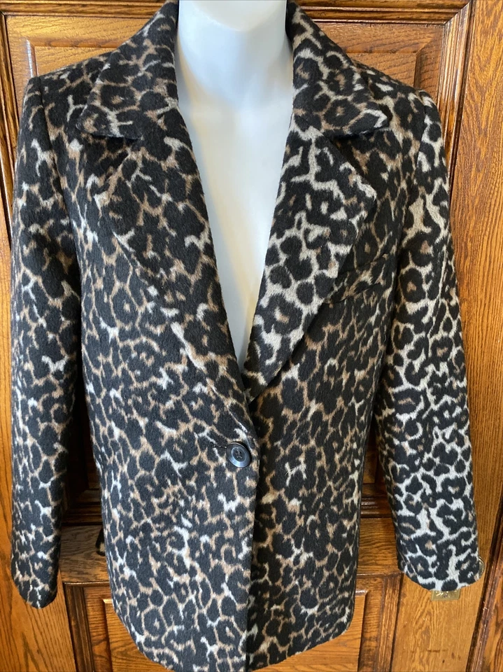 FOREVER 21 Women’s Cheetah Leopard Print Brown Black Wool Blend JACKET, Sz S - Image 2 of 4