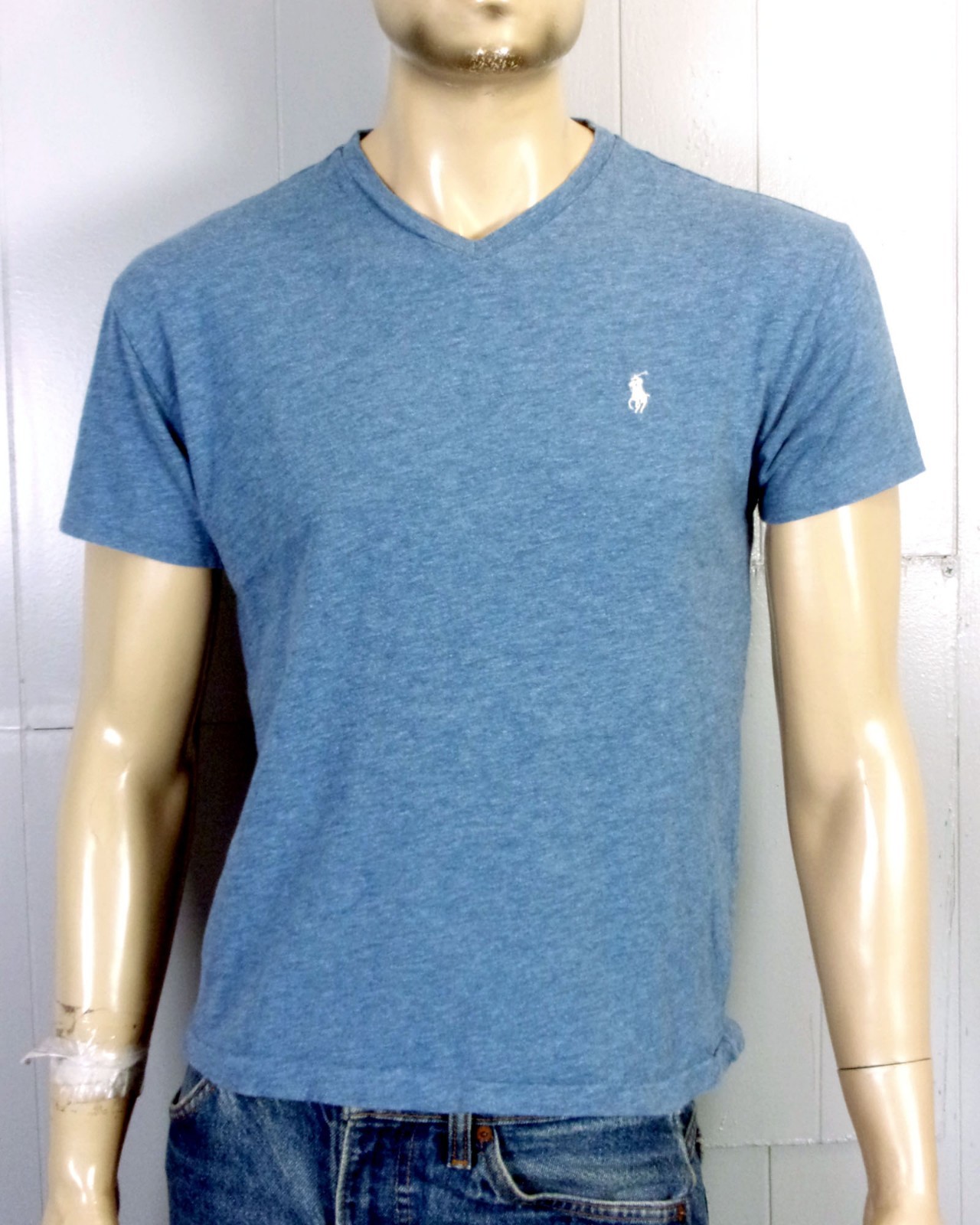 euc Polo Ralph Lauren soft thin heather Gray Blue T Shirt pony V Neck sz S
