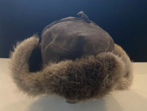 Brown Suede and Mink Unisex Hat with Ear Muffs and Quilted Satin Lining - Photo 1 sur 8