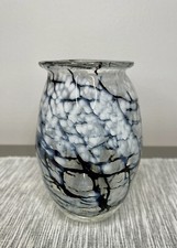 VTG MCM Hand Blown Art Glass Vase Swirl Wavy Black and White