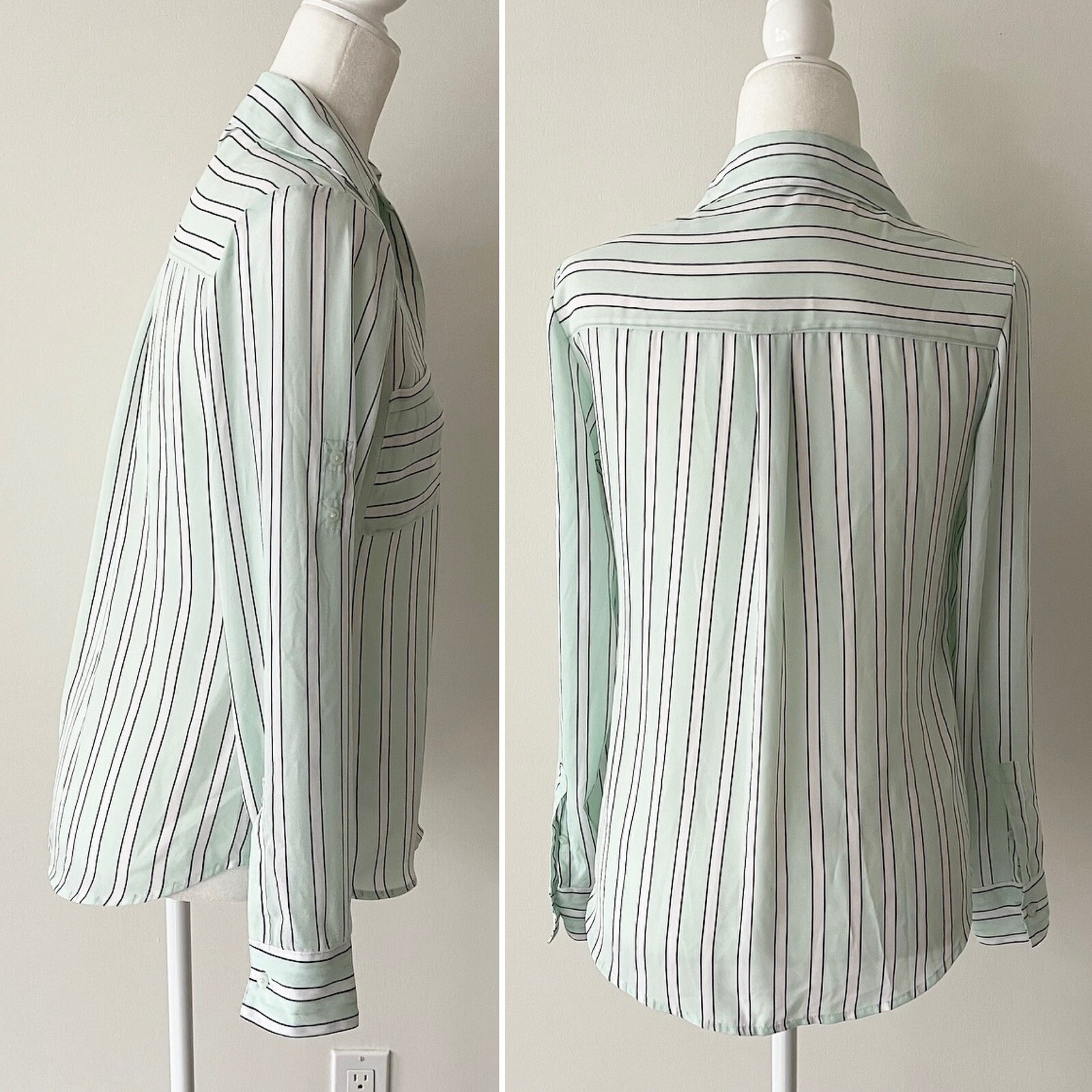 Express | Mint Striped Button Down Roll Tab Porto… - image 6