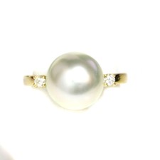 Diamond South Sea Pearl Ring 10mm 18k Yellow Gold