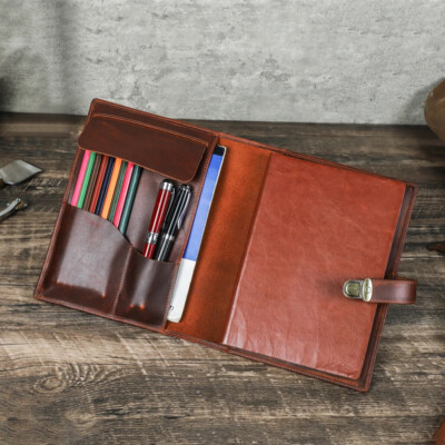 Genuine Leather Notebook A5 Cover Book Case with Pen Holder