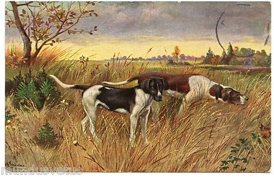ARTIST SIGNED . CHIENS DE CHASSE. HUNTING DOGS. 