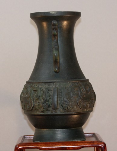 ASIAN PATINATED BRONZE VASE - Picture 2 of 9