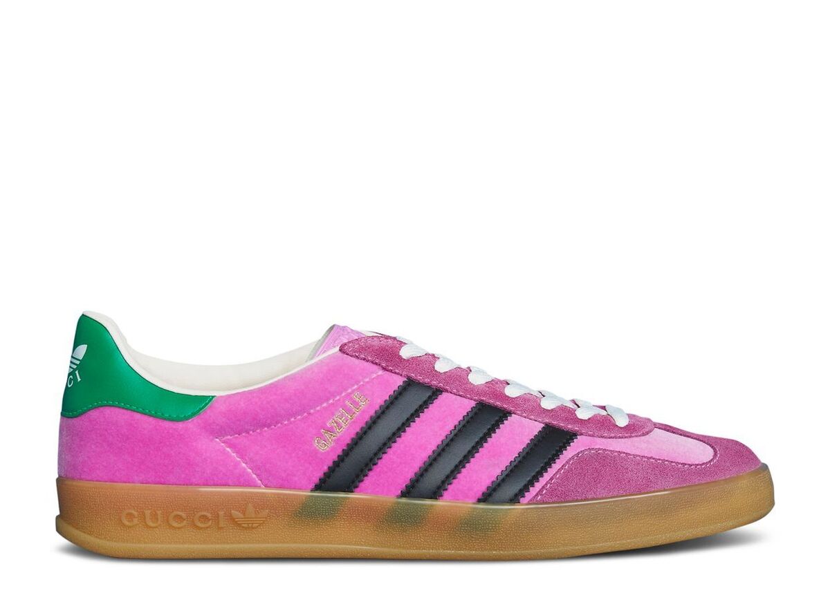 GUCCI X ADIDAS Gazelle Pink Velvet Green Rubber Gum Sole GUCCI X ADIDAS Gazelle Pink Velvet Green Rubber Gum Sole