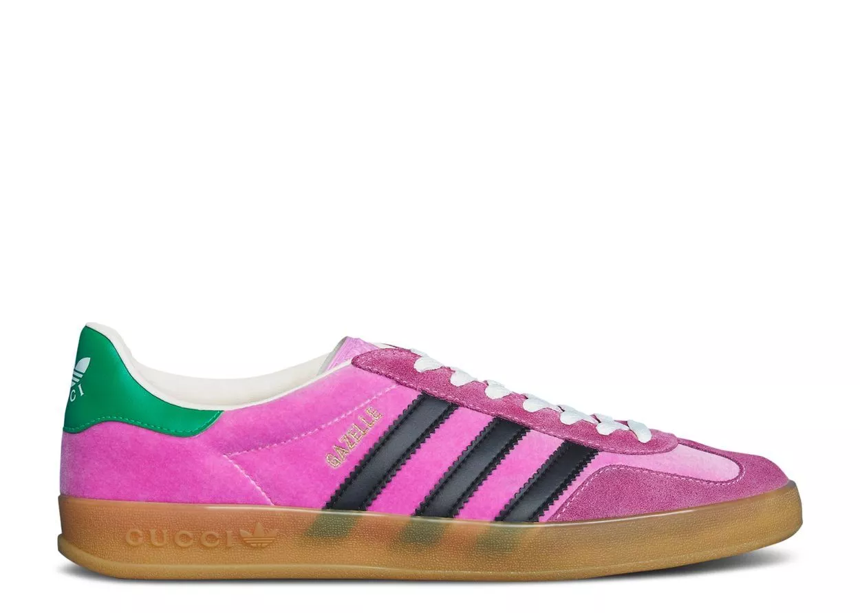 Baskets d'entraînement GUCCI X ADIDAS Gazelle rose velours vert semelle caoutchouc gomme 36/5