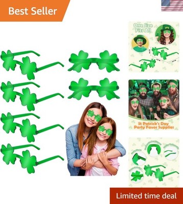 St Patricks Day Green Shamrock Glasses 6 PCS, Irish Four Leaf Clover Universa...