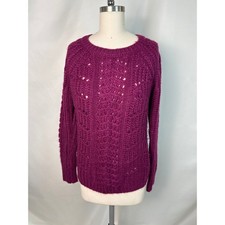 Loft Medium Purple Cable Knit Crew Neck Sweater Feminine Bold Staple Layer Basic
