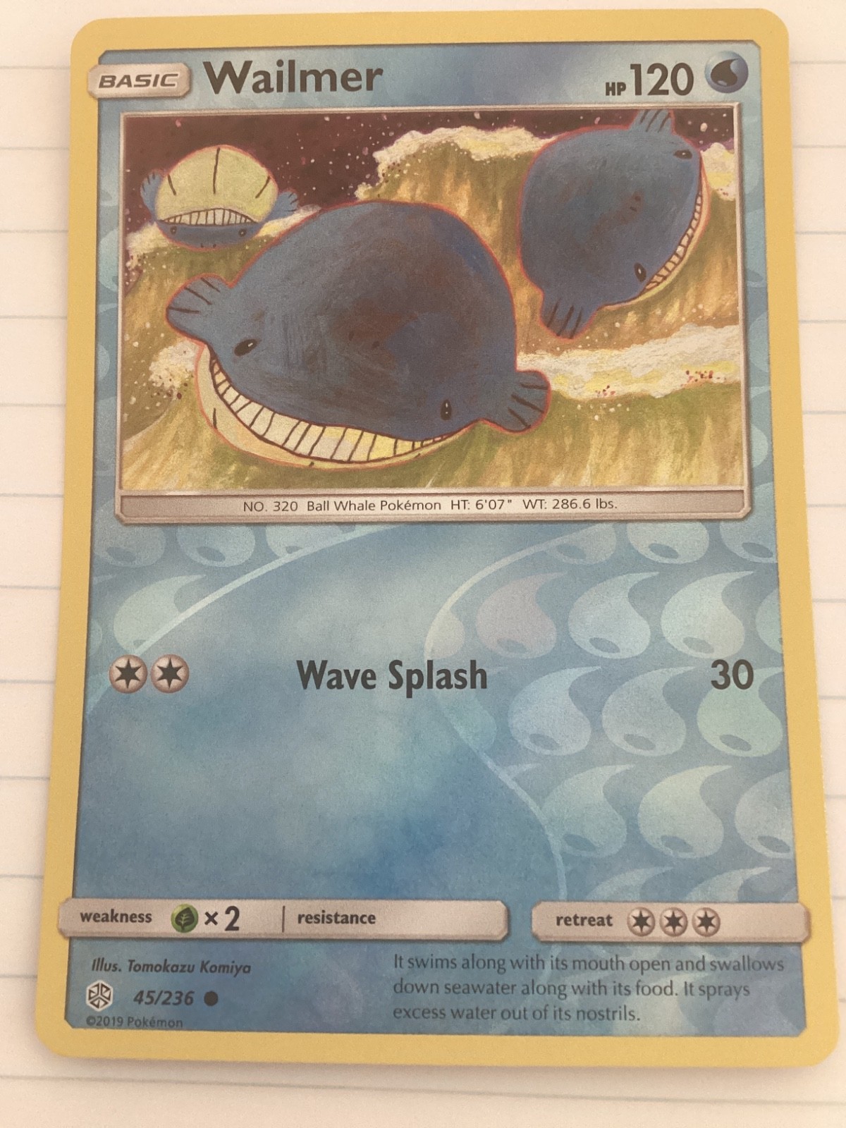 Wailmer Pokemon Card 45/236 Reverse Holo- Used - Cosmic Eclipse Set