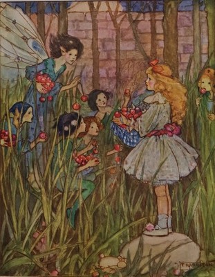 MOONLIGHT PARTY WITH FAIRIES FLORENCE HARRISON -FAIRY ART-ANTIQ CHILDRENS 1922