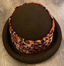 Wool 100 Hat Brown Leopard Print Granny Core Sunday Classic OSFA Yehassd EUC