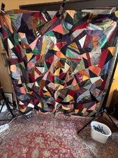Nice Vintage Antique Victorian Crazy Quilt W/ Dense Embroidery 64x74" Boho Folk